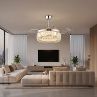 Ventilador de Teto Retrátil com Cristais e LED | 4 Pás, Controle Remoto, Design Luxuoso - imagem 3