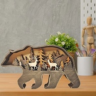 Urso de Madeira Multicamadas MACLARONX - Estatueta Rústica para Decoração de Mesa e Prateleira - imagem 3