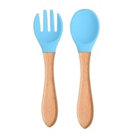 Kit Garfo e Colher de Silicone com Cabo de Madeira para Bebê - Seguro, Ergonômico e Macio - imagem 2