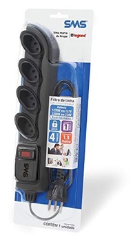 Filtro de Linha SMS Bivolt 4 Tomadas com Proteção e Cabo de 1.3M - Preto - imagem 5