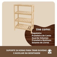 Estante Prateleira 4 Andares em Madeira Maciça de Pinus 100x70 cm - Ideal para Cozinha, Sala e Organização - imagem 5