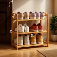 Organizador de Sapatos em Madeira de Bambu com 3 Prateleiras - Estante Multiuso Moderna para Entrada e Closet - imagem 2
