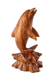 Escultura de Golfinho em Madeira - Decoração Náutica e Tropical para Casa - imagem 1