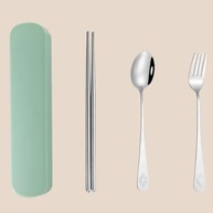 Conjunto de Talheres Reutilizáveis em Aço Inoxidável com Estojo Portátil - Ideal para Viagens e Piqueniques (Verde) - imagem 2