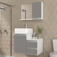 Gabinete de Banheiro Cross 60cm com Cuba e Espelho - Design Moderno em Branco e Cinza - imagem 1