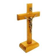 Crucifixo de Mesa em Madeira Clara 12 cm - Decoração Sagrada com Cristo em Metal - imagem 3