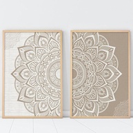 Arte de Parede Bodegón – ZBohemia Mandala Marron Estampado de Flores em Lona – Quadros Decorativos 30x45cm (2 unidades) – Sem Moldura - imagem 1