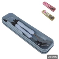 Jogo de Talheres Inox 3 Peças com Estojo Portátil - Kit Completo em Aço Inoxidável para Viagem, Escola e Escritório - imagem 1