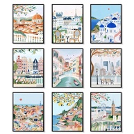 Conjunto de 9 Pôsteres de Cidades Europeias - Arte Moderna para Decoração de Parede - imagem 1