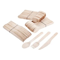 Conjunto de 150 Utensílios de Madeira Biodegradáveis - Facas, Garfos e Colheres Compostáveis para Festas e Restaurantes - imagem 5