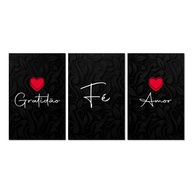 Kit 3 Placas Decorativas com Frases de Gratidão, Fé e Amor - 20x30cm em MDF Premium - imagem 1