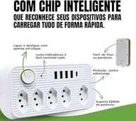 Filtro de Linha 5 Tomadas + 4 USB + 1 USB-C: Carregamento Rápido e Proteção Total (Branco) - imagem 4