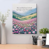 Arte de Parede Cristã com Versículo Bíblico - My Soul Find Rest in God - Salmo 62:5 - Tela Decorativa com Estampa de Flores Silvestres - imagem 5