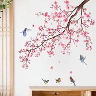 Decalques de Parede Árvore de Flor Rosa com Pássaros – Adesivos Decorativos para Quarto, Sala e Berçário - imagem 4