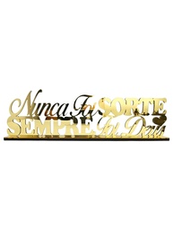 Frase Decorativa Dourada 'Nunca Foi Sorte, Sempre Foi Deus' - Enfeite de Mesa com Acrílico Espelhado - imagem 1