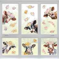 Adesivos de Janela Cows Floral - 6 Folhas Dupla Face para Decoração de Casa, Escola e Festas - imagem 4