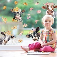 Adesivos de Janela Cows Floral - 6 Folhas Dupla Face para Decoração de Casa, Escola e Festas - imagem 3