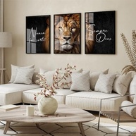 Quadro Decorativo Leão de Judá - Religioso com Frase Inspiradora, Moldura Preta e Vidro - imagem 3