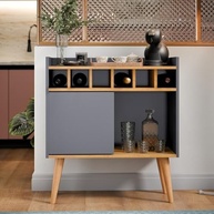 Aparador Florença Cinza/Nature com Adega para 6 Garrafas - Design Retrô para Sala de Jantar - imagem 3