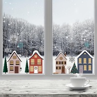 Adesivos de Janela Extra Grandes de Natal - Decoração Reutilizável com Cenário de Rua e Neve - imagem 1