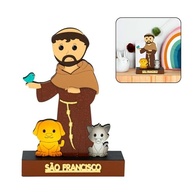 Imagem Infantil São Francisco de Assis em MDF 16cm | Base Decorativa com Animais | Presente Religioso Inspirador - imagem 2
