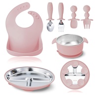 Conjunto de Alimentação Infantil em Aço Inoxidável 304 - Pratos Divididos, Talheres e Babador - imagem 1