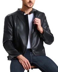 WULFUL Jaqueta masculina de couro, jaqueta bomber sintética para motociclista, lapela assimétrica, zíper e caimento justo, Preto - 010, GG - imagem 5