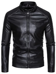 Jaqueta masculina de couro com gola alta, couro sintético leve para motociclista - imagem 2