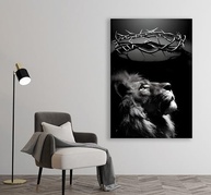 Quadro Decorativo Leão de Judá 85x60cm - Tela Canva com Armação de Madeira Preta e Branca - Arte Cristã para Sala e Escritório - imagem 4
