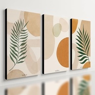 Kit 3 Quadros Decorativos Arte Moderna - Estilo Boho Abstrato para Sala de Luxo - imagem 2