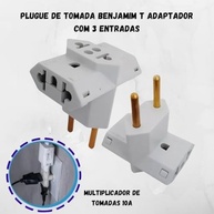 Kit 2 Adaptadores Benjamim T 3 Entradas Multiplicador de Tomadas 10A Bivolt - imagem 3