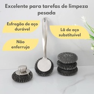 LUMAI Escova de Aço Inoxidável com Esponja de Lã de Aço - Limpeza Eficiente e Durável para Cozinha - imagem 4