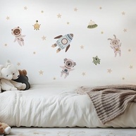 Adesivo de Parede Infantil Animais Astronautas - Design Espacial Lavável e Seguro para Quarto de Bebê - imagem 2