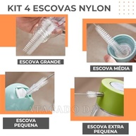 Kit 4 Escovas de Limpeza com Haste em Aço Inoxidável - Cerdas em Nylon, Tamanhos Variados e Cores Sortidas - imagem 5
