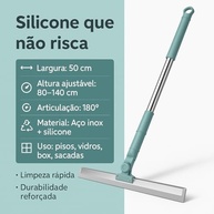 Rodo de Limpeza Silicone 2 em 1 com Raspador - 50cm, Cabo Retrátil 140cm, Base Giratória - imagem 3