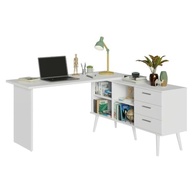 Escrivaninha de Canto com 3 Gavetas Lisboa – Mesa de Estudos Moderna em Branco - imagem 4