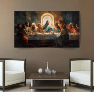 Quadros Decorativos Santa Ceia 100x70cm - Canvas Premium com Moldura de Madeira Maciça - imagem 4