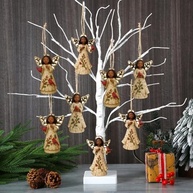 Ornamentos de Natal Afro-Americanos em Madeira - 12 Peças com Anjos e Pássaro Cardinal - imagem 3