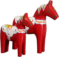 Conjunto de Cavalos Dala Suecos em Madeira - Estilo Dalecarliano, Decoração de Natal Elegante e Pintada à Mão - imagem 1