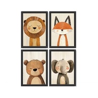 Kit 4 Quadros para Quarto de Bebê - Animais Fofos em Madeira Premium | Leão, Elefante, Urso e Raposa - imagem 4