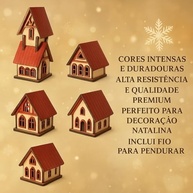 Vila Natalina Cenário de Mesa – Kit 5 Peças em Madeira com Casinhas Decorativas para Decoração de Natal - imagem 4