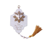 Adorno de Porta e Parede em MDF com Espírito Santo em Resina - Decoração Religiosa com Pérolas e Pompom Dourado - imagem 4