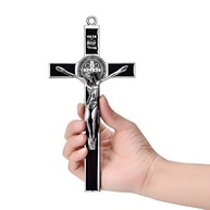 Cruz de Parede de Crucifixo Esmaltado Preto com Medalha de São Bento - 18cm | Proteção Espiritual e Decoração Sagrada - imagem 2