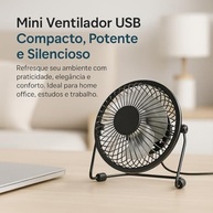 Mini Ventilador USB de Mesa Silencioso em Metal – 360° Potente e Compacto para Casa, Escritório e Viagens - imagem 5