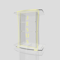 Púlpito de Acrílico com LED Amarelo e Gravação 'Jesus' - Modelo ABRAÃO com Porta-Microfone - imagem 1