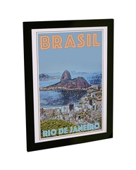 Quadro Decorativo Rio de Janeiro - Ilustração Retro para Sala e Quarto com Moldura - imagem 1