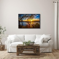 Quadro Decorativo Natureza Pôr do Sol Iluminado com Moldura de Madeira e Vidro 80x120cm - imagem 3