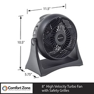 Comfort Zone CZHV8T 8" 3 velocidades, ventilador de mesa montado na parede com inclinação ajustável de 180 graus, preto - imagem 4