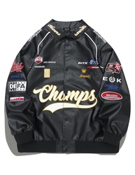 Vamtac Jaqueta de Motocross de Couro Sintético Sobredimensionada Vintage Racing Varsity Jaqueta Bomber Unissex Moda Streetwear - imagem 1
