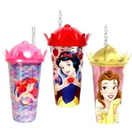 Coleção 3 Copos 500ml com Canudo e Coroa - Princesas Pequena Sereia, Bela e Branca de Neve - imagem 2